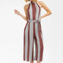 Sleeveless Stripes Halter Off Shoulder Jumpsuits Long Wide Leg Pants Women Summer Loose Backless Lady Fashion Playsuits Overalls Sleeveless Stripes Halter Off Shoulder Jumpsuits Long Wide Leg Pants Women Summer Loose Backless Lady Fashion Playsuits Overalls