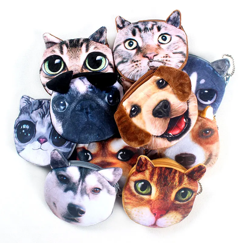 

Hot On S New 3D printing Cat /Dog Face Zipper Case Children Coin Purse Lady Cute Wallet Pouch Women Girl Makeup Buggy Bag