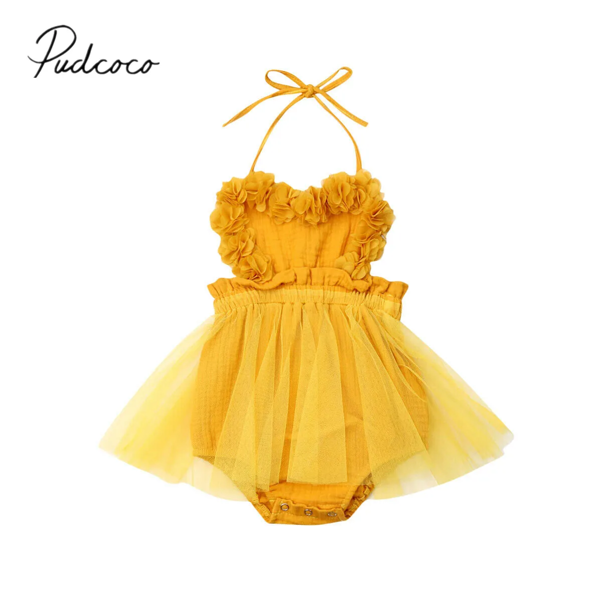 

2019 Baby Summer Clothing Newborn Infant Kid Baby Girl Backless Bodysuit Party Lace Tutu Dress 3D Flower Chiffon Clothes Outfits