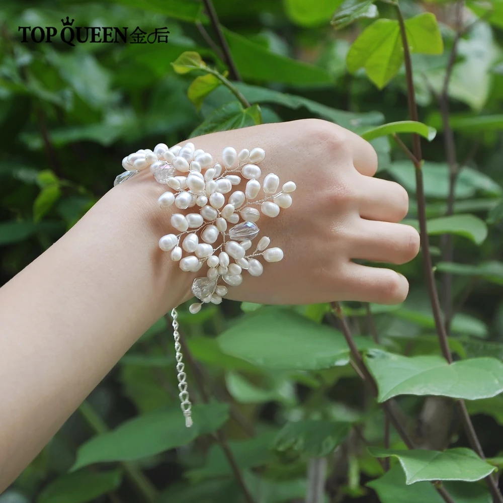 

TOPQUEEN D04 Fresh Pearls Beaded Wedding Wrist Flowers Bridesmaid Marriage Crystal Corsages Wristband Flowers Bridal Bracelet