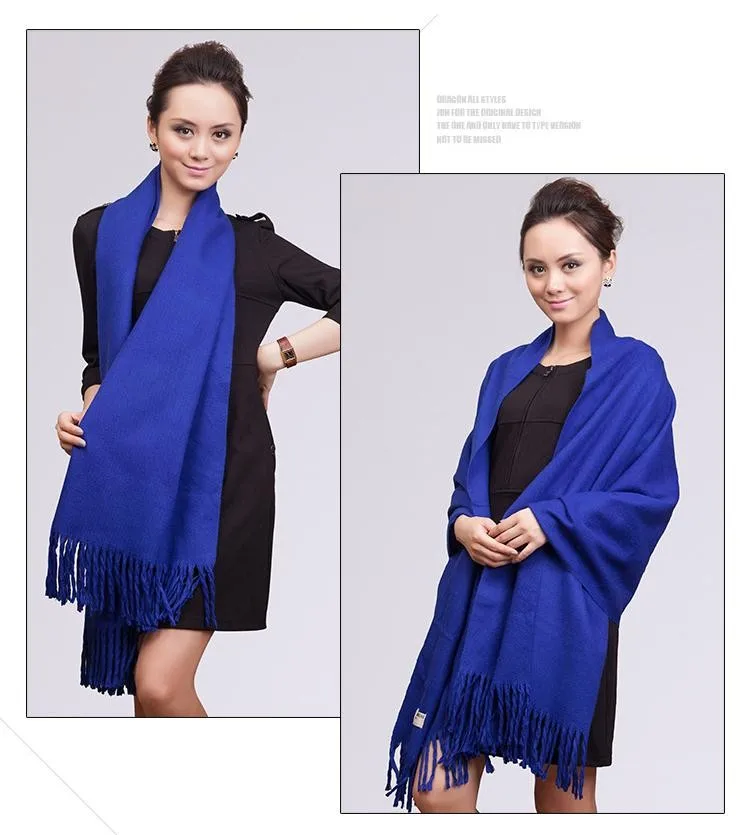 Синие китайские женские шарфы из искусственного кашемира, шаль, зимний толстый теплый шарф, Пашмина накидка с кисточками, размер 180x69 см, C-007