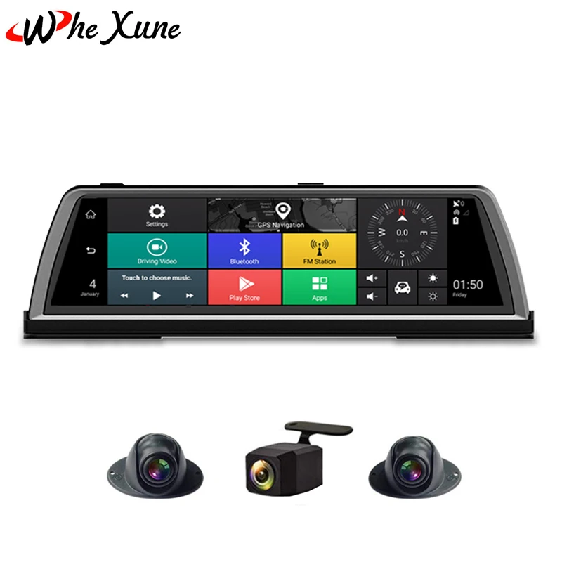 

WHEXUNE 2019 New 10" FHD 1080P 4G 4 Channel ADAS Android Car DVR Dashcam Center console mirror GPS WiFi Rear Lens Video Recorder