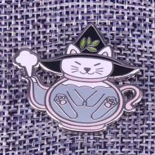 Чайник шпилька с подвеской «Кот» Милая шляпа ведьмы значок Пастель искусство брошь животное коготь Любовник подарок Креативный Хэллоуин аксессуары