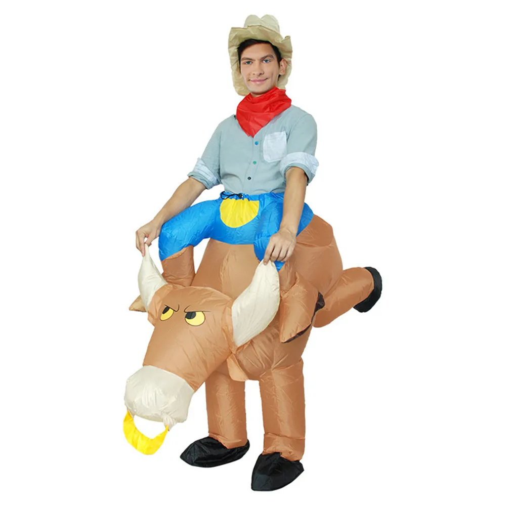 Funny Bull Rider on Cattle Inflatable Costume Outfit Adult Fancy Dress