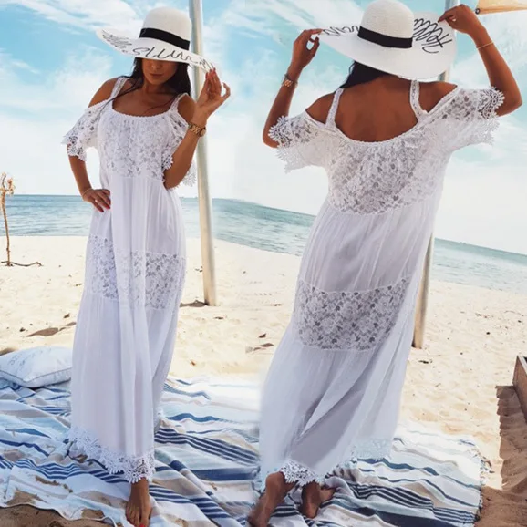 

Swim Suit Cover Up Women Summer Tunic Beach Mat Dress Swimsuits Woman 2019 Pareo For People Cotton Condole Belt Spell Lace
