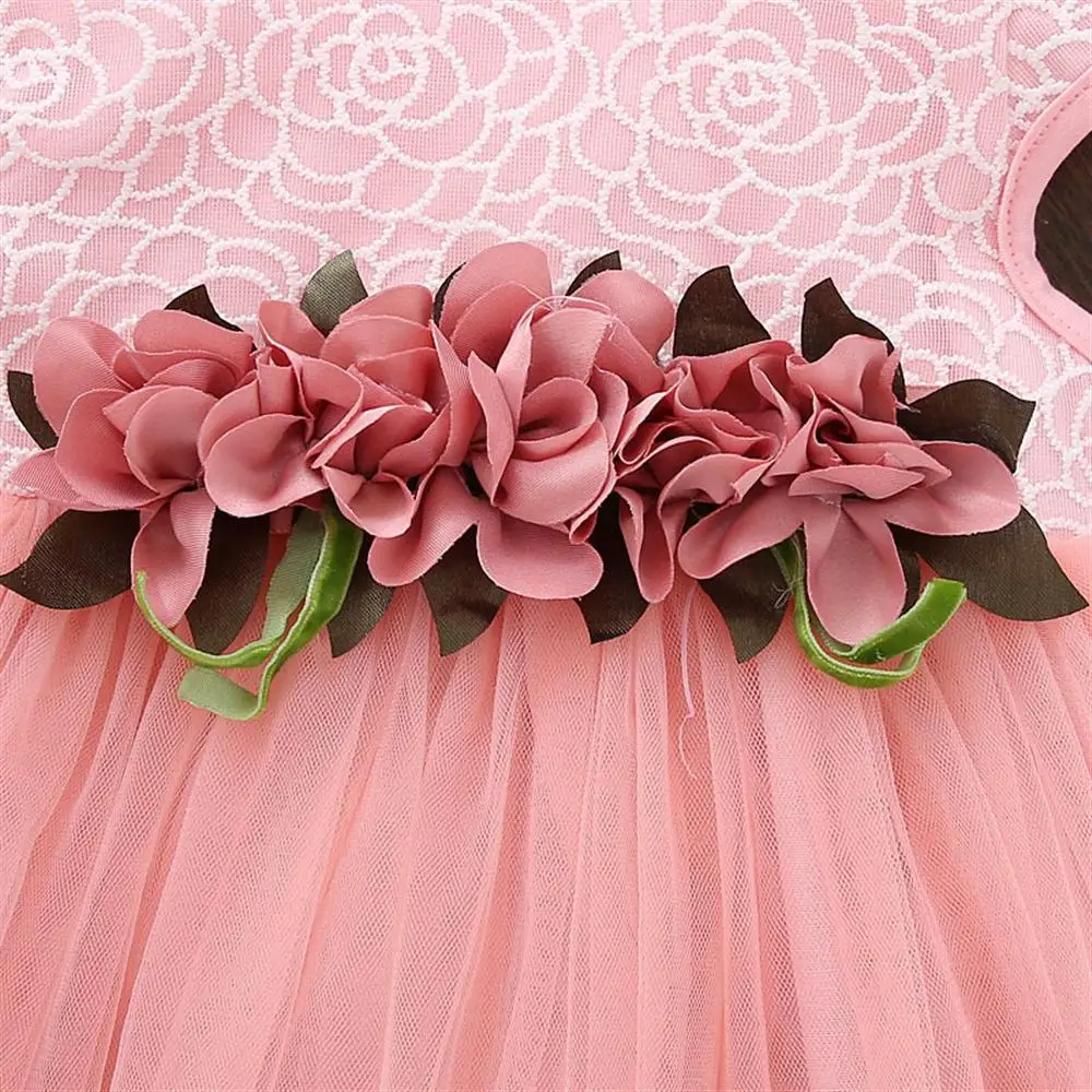 Цветок Платье для первого дня рождения летние детские Детские наряды принцессы Сетчатое платье трапециевидной формы Одежда для новорожденных Детские праздничные костюмы для девочек