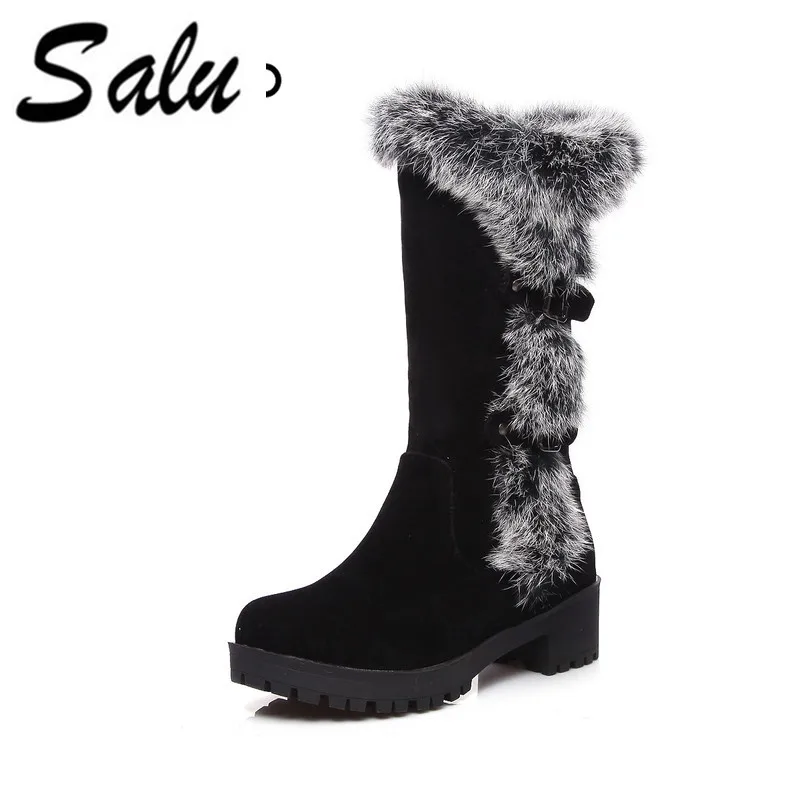 

Salu New arrival 2019 warm Snow boots ladies mid calf boots waterproof plush female shoes women winter boots big size 11 12