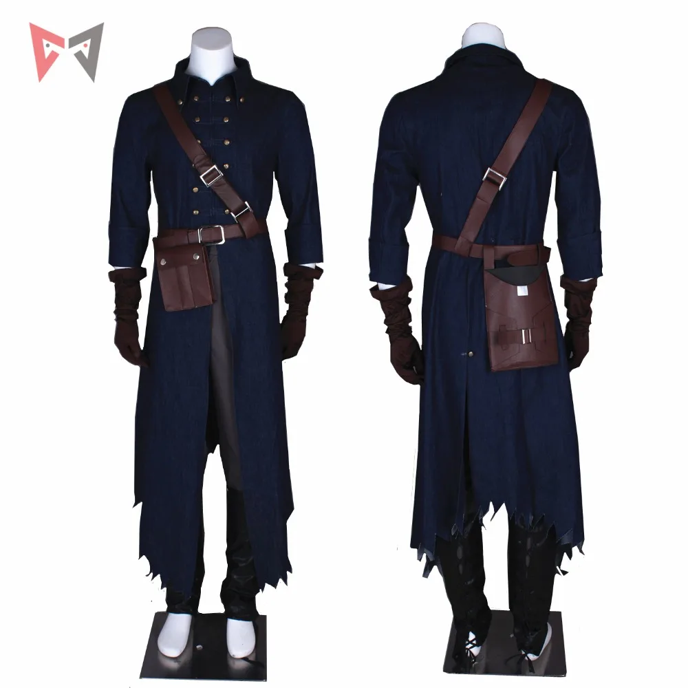 MMGG Bloodborne Косплей ворона Косплей Костюм джинсы пальто брюки кожаная шляпа сумка 10 шт. набор на заказ размер
