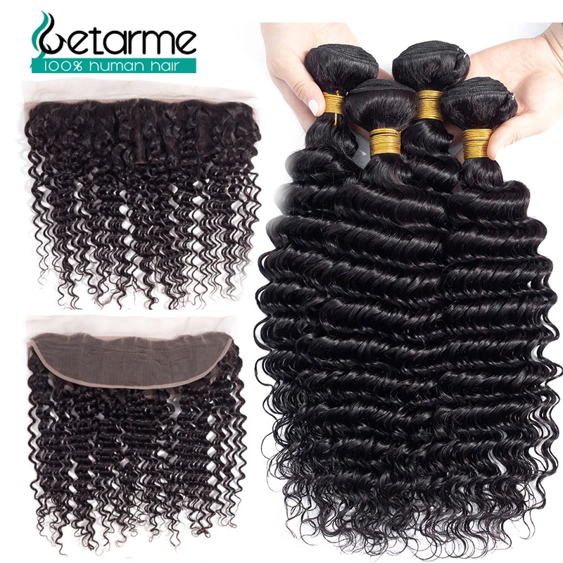 Peruvian Deep Wave Bundles with Frontal 13x4 Ear to Ear Lace Frontal Closure Non Remy Human Hair Bundles with Closure Peruvian Deep Wave Bundles with Frontal 13x4 Ear to Ear Lace Frontal Closure Non Remy Human Hair Bundles with Closure