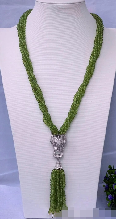

xiuli 003526 5strds natural peridot Round necklace-zircon pendant