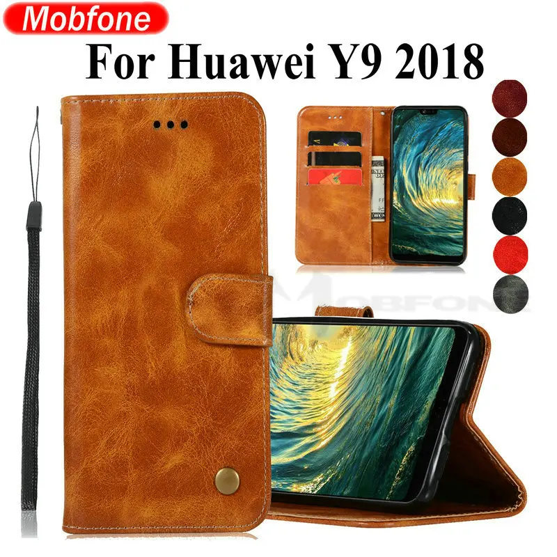 Luxury Vintage Retro Wallet Leather Case For Huawei Y9 2018 Book Design