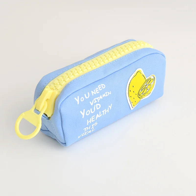 Big zipper Fruit pencil bag Lemon Pineapple Canvas school pencil case Stationery organizer Storage bags for pens Office A6628 - Цвет: Lemon