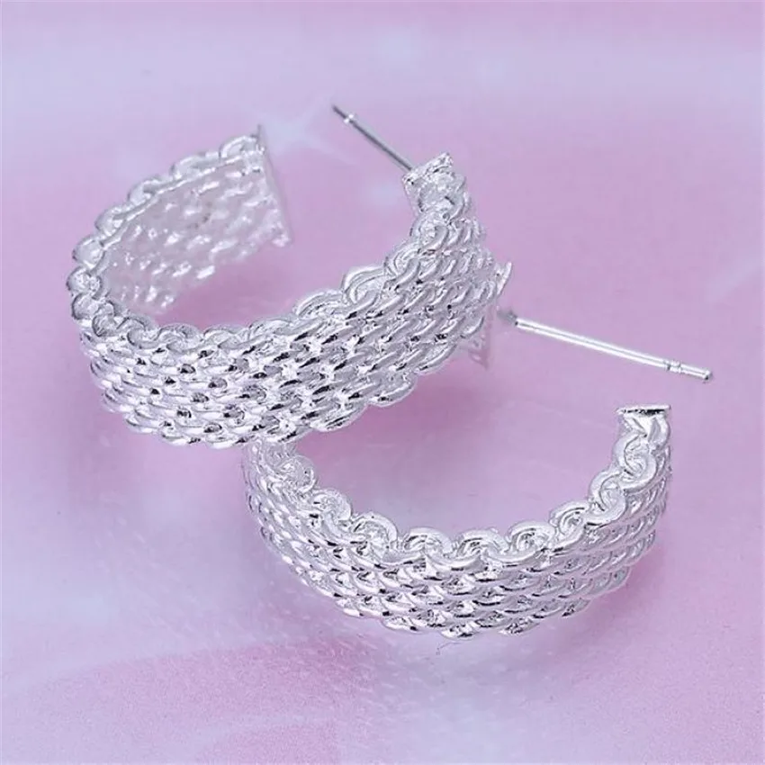 

silver plated stud earrings For women wedding gift high quality jewelry accessories beautiful ladies favorite fashion E082
