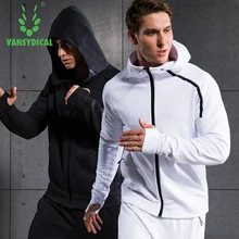 Vansydical, зимние спортивные куртки для бега, мужские спортивные топы для фитнеса, тренировок, спортзала, верхняя одежда с капюшоном, ветрозащитная теплая верхняя одежда