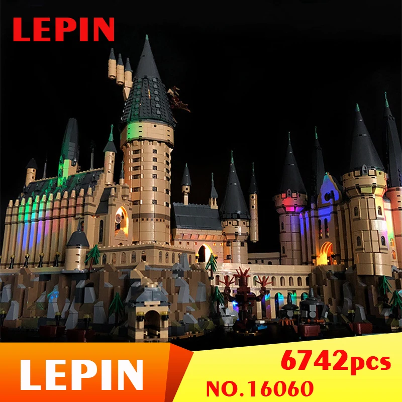 

LEPIN 16060 Hogwarts Castle Magic School With MOC Led Light Model Building Block Light Compatible With 71043 Movie Series
