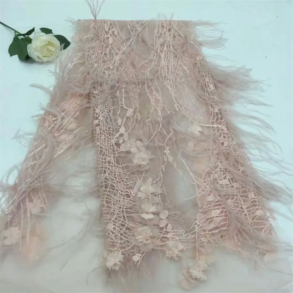 

Latest African Net Lace Fabric Applique With Beads Good Quality French Tulle 3d Lace Fabric For Party Dress F344-1