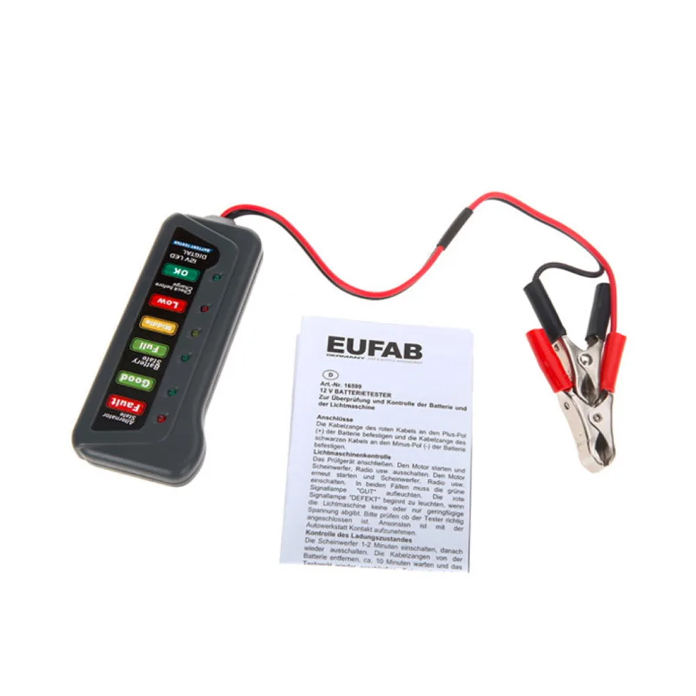 

Tirol 12V 15A 6-LED display Battery and Alternator Tester with Two Clips For Cars Trucks Motorcycle