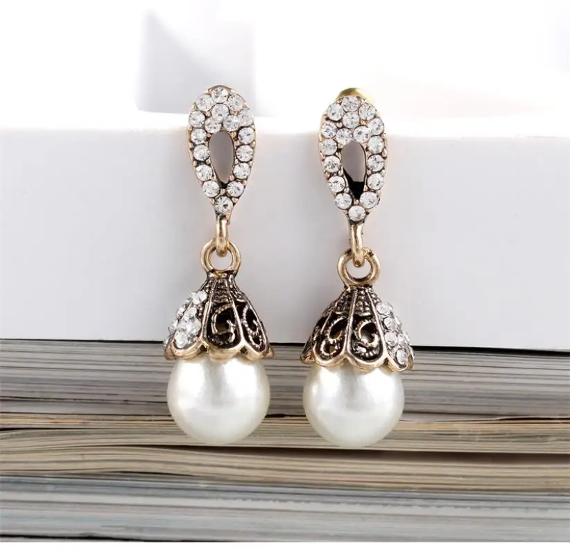 Vintage Jewelry Gray/White Imitation Pearl Earrings Women Wedding Earings