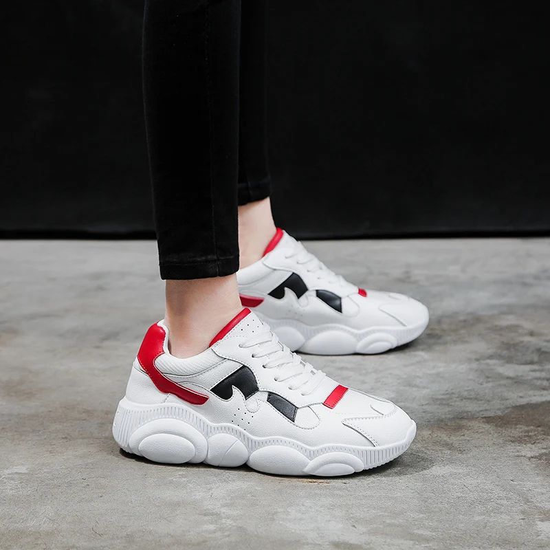 

White Sneakers 2019 Spring New Chunky Sneakers Women Casual Platform Shoes Harajuku Dad Shoes Fashion Bear Sole Braised Shoes