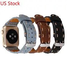 Correa de cuero genuino hecha a mano Retro para Apple Watch Serie 3 2 1 banda pulsera de hilo Vintage para iWatch 38mm 42mm