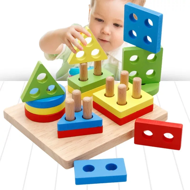 

Educational Color Geometric Building Block Montessori Toys Early Learning Exercise Hands-on ability Shapes Matching Games