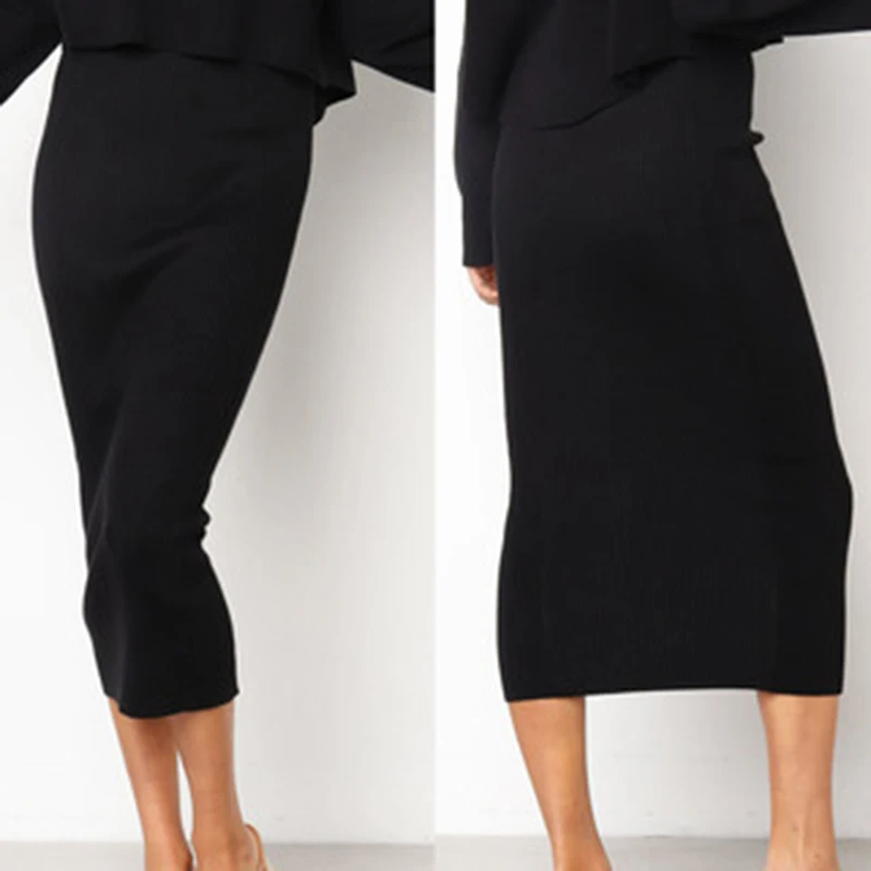 Элегантная женская трикотажная облегающая длинная юбка, модная сексуальная черная белая юбка-карандаш с высокой талией, женские эластичные юбки