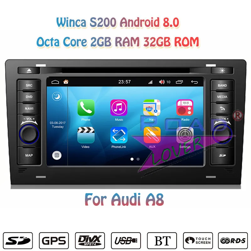 Winca S200 Android 8,0 автомобильный dvd-плеер головное устройство радио для Audi A8 Стерео gps навигация Automagnitola 2 Din Восьмиядерный " монитор