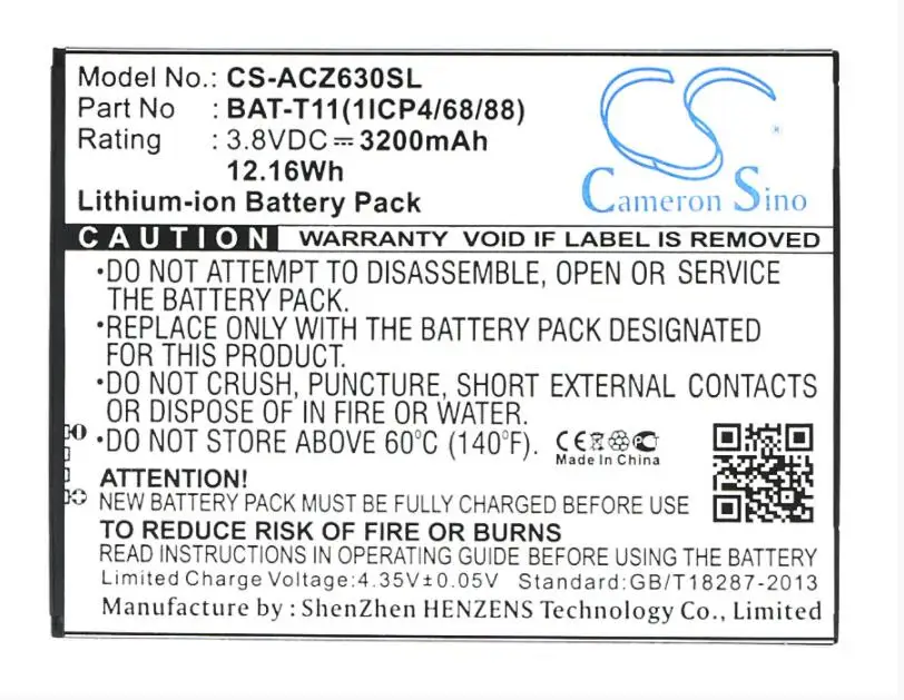 Аккумулятор Cameron Sino 3200mah для ACER Liquid Z630 Z630S T04 BAT T11 (1ICP4/68/88) KT.0010S. 018 мобильный