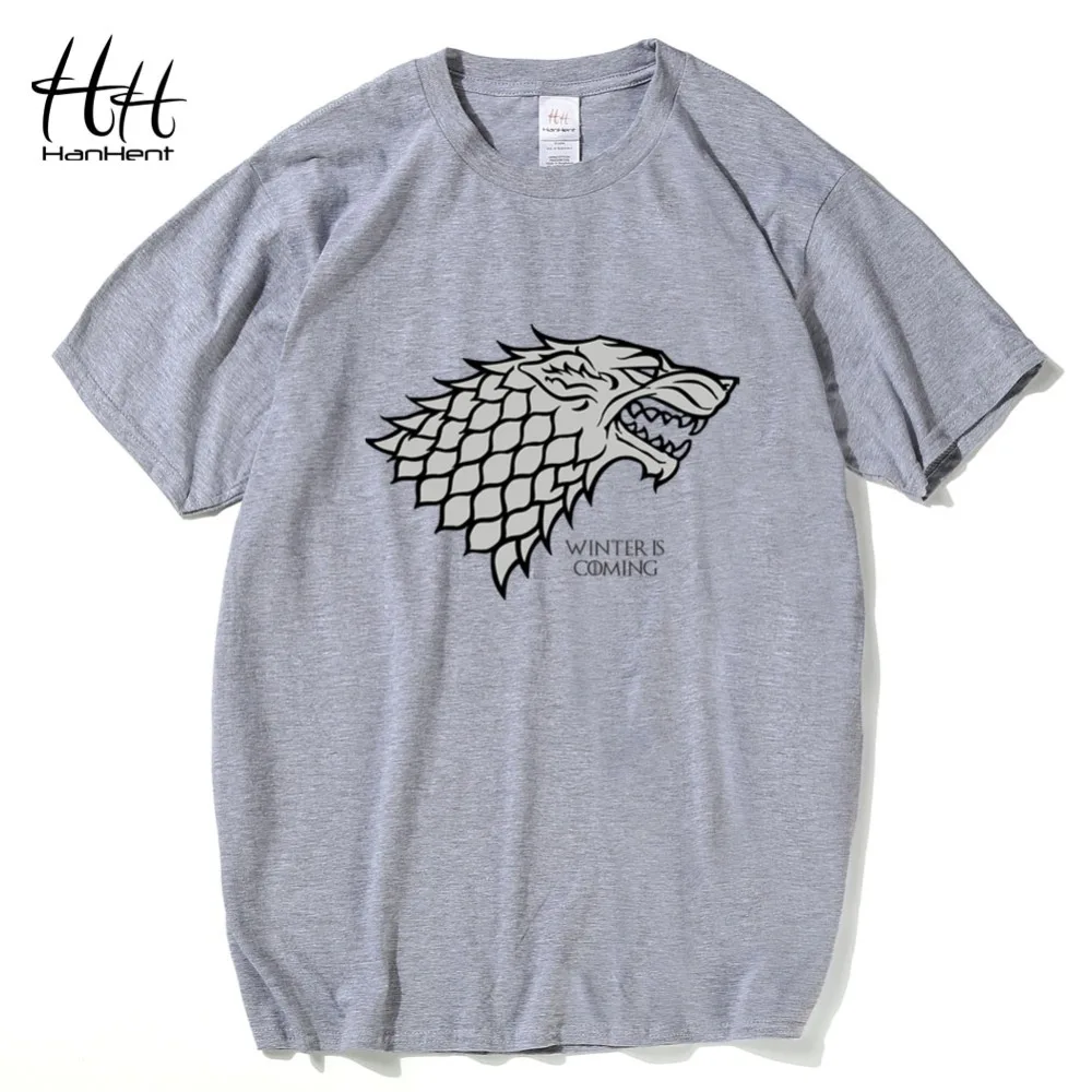 

HanHent summer Game of Thrones wolf funny print t-shirt men cotton casual fashion t shirt streetwear tops o-neck tshirts 2xl