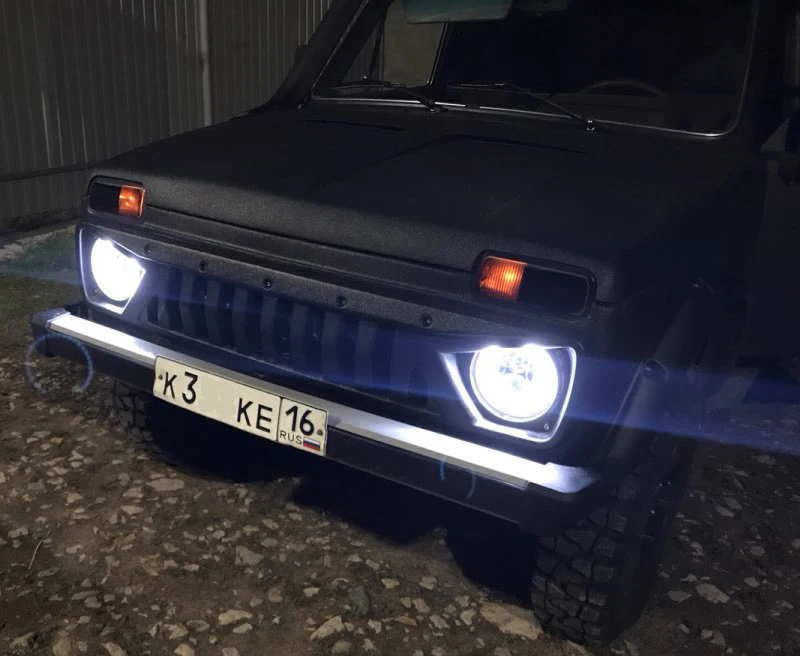 Faróis com Amarelo Olho para Jeep Polegada Farol h4 Drl Redondo Headlights & Branco Anjo Wrangler Lada Niva 4x4 50 w 30 co Luz 7 Led 22 Cheap drl round