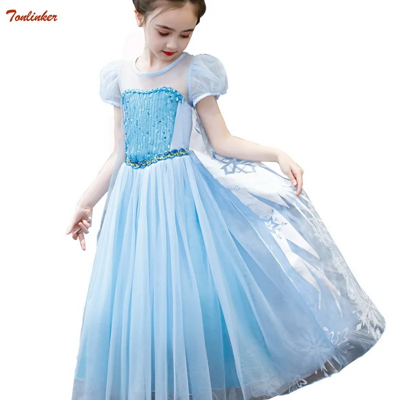 

Elsa Dress Kids Cinderella Princess Party Costume With Braid Wand Cosplay Snow Queen Fantasy Baby Girls Dresses + Cape Vestido