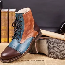 Мужские ботинки в стиле пэчворк из натуральной кожи; Мужская зимняя обувь ручной работы; высококачественные ботильоны; сезон осень-зима