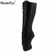 Wonderheel/Балетки на очень высоком каблуке 7 дюймов, на танкетке, сексуальные фетиш сапоги до колена, матовые, из искусственной кожи, балетные, на шнуровке