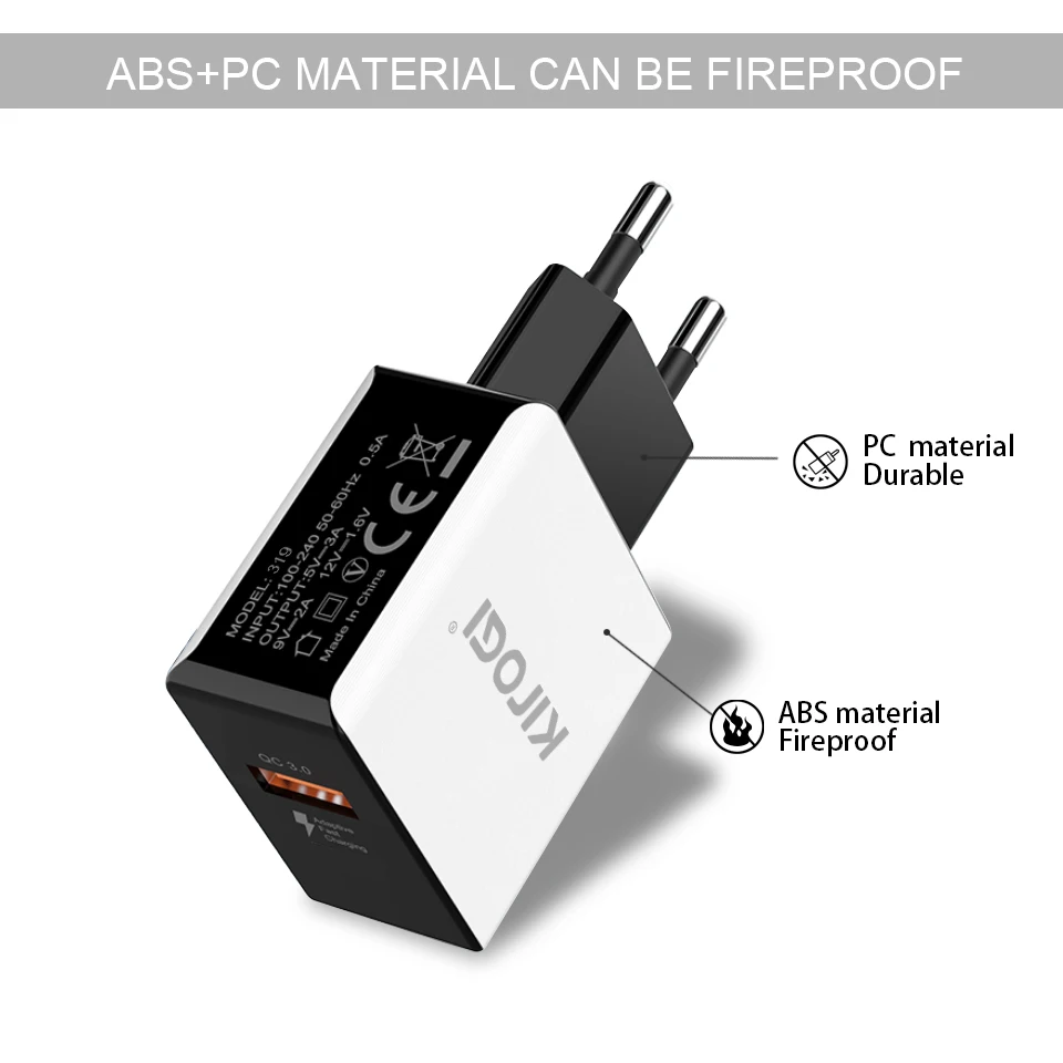 KIROGI QC 3 0 USB быстрое зарядное устройство для телефона дорожный настенный адаптер 18