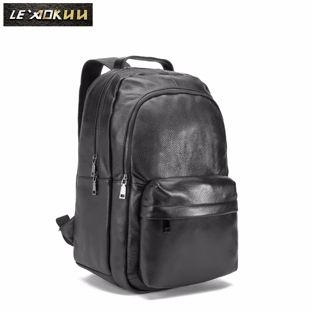 Men Original Leather Design Casual Travel Bag Male Fashion Backpack Daypack College Student School Book 17" Laptop Bag BB335