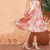 SHEIN, Женская плиссированная юбка с пейзажным принтом, весна-лето, Boho, высокая талия, длинные юбки для дам, трапециевидная элегантная юбка миди