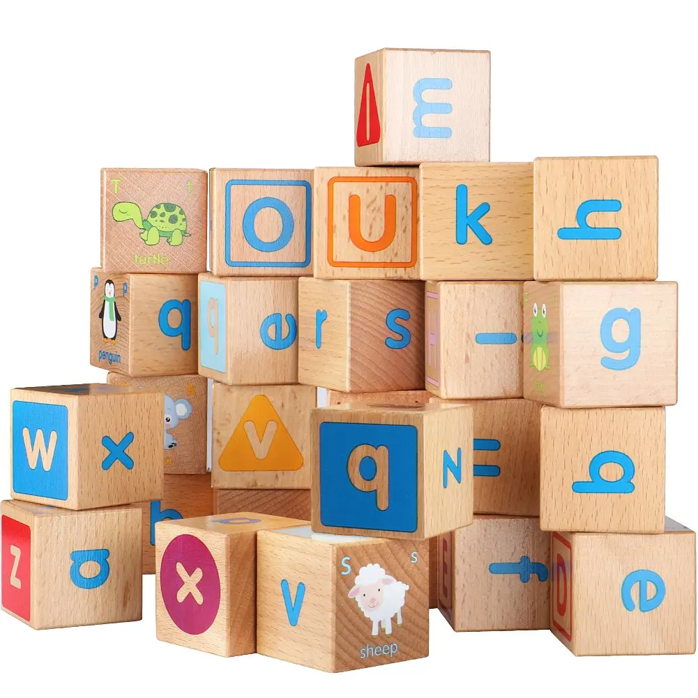 Learning Jamohom Wooden ABC Blocks for Toddlers 26PCS Stacking Wood Alphabet Blocks Building Games 1.65 Large Wooden Blocks Montessori Educational Toys for Baby Stacking 