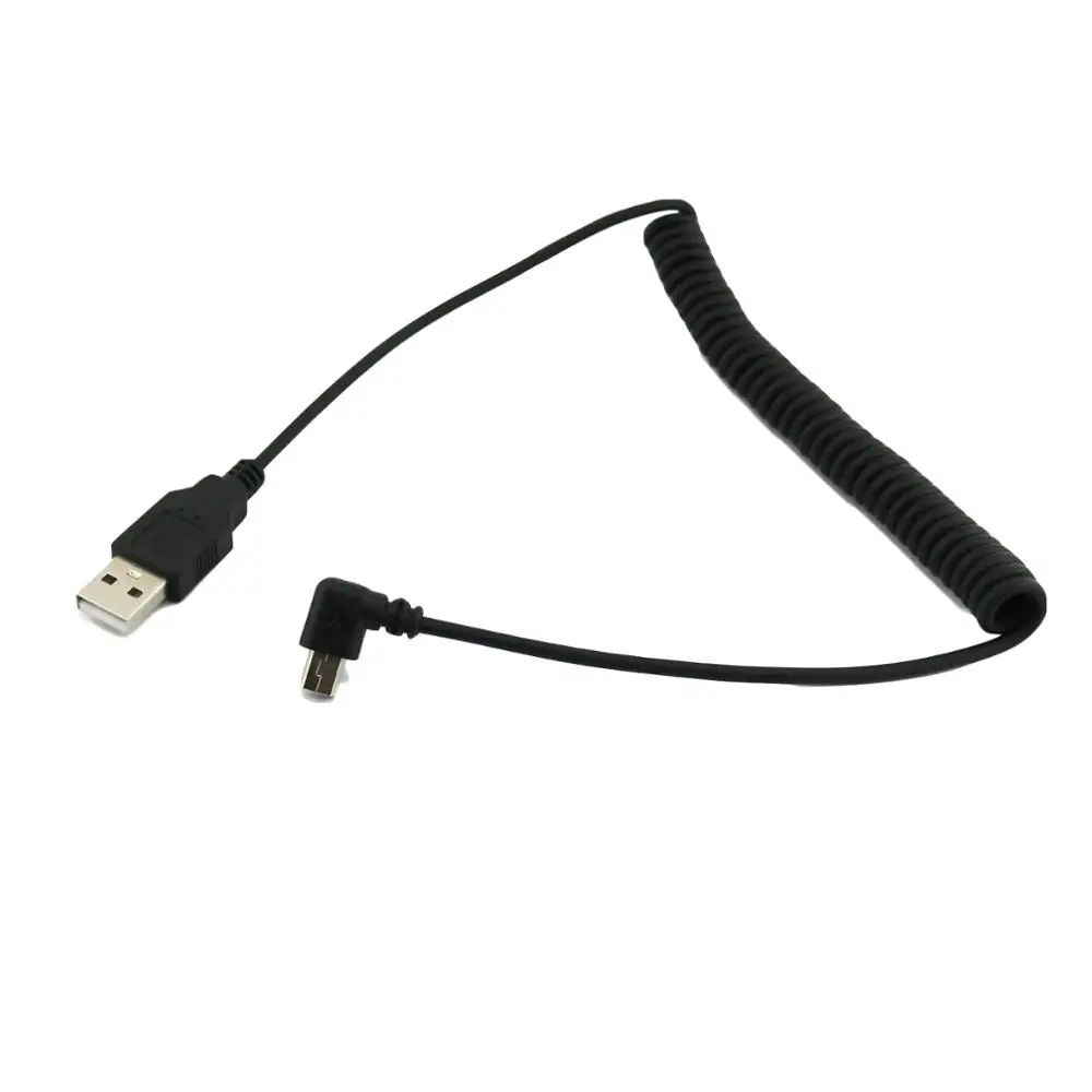 1 шт. USB 2,0 A папа-мини-usb 5-контактный прямоугольный 90 градусов Спиральный Кабель-адаптер 5 футов