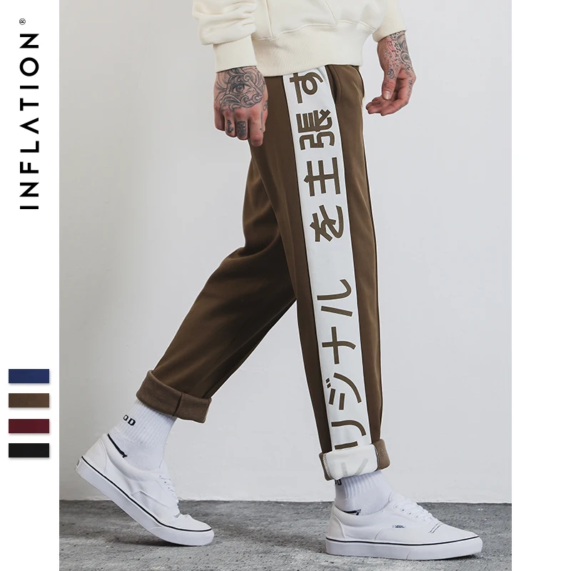 التضخم رجل الرياضية السراويل الجانب شريط بنطال رياضي مرونة الخصر خمر عارضة رجل السراويل الترنك Sweatpants التخليص بيع