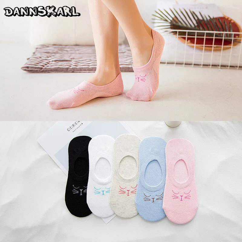 

New Summer Cotton Funny Socks Spring Solid Color Women Sock Slippers Cat Face Woman Socks Invisible Socks Hosiery meias