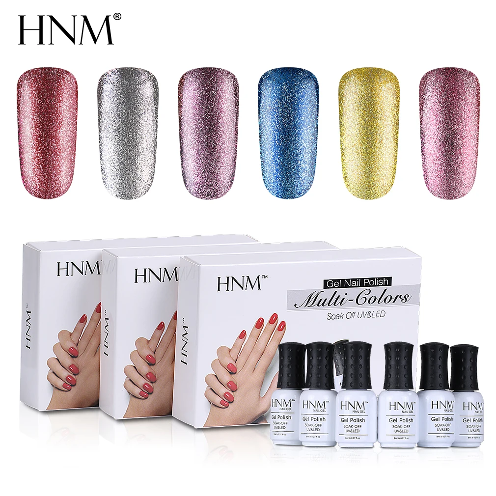 HNM 6 шт./лот 8 мл набор для ногтей с блестящим гелем УФ комплект гель лаков