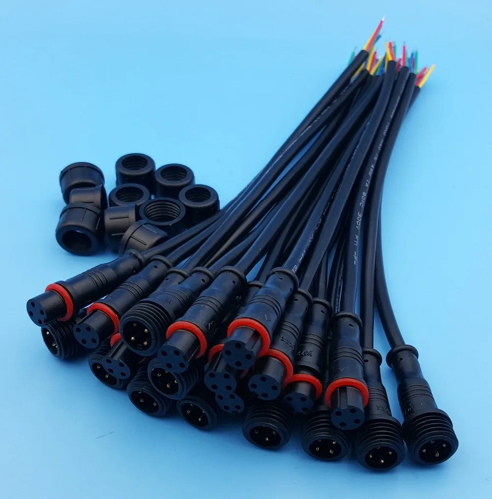 10Pairs 4Pin 24AWG/0.2mm IP65 Black Waterproof LED Strips Cable Wire