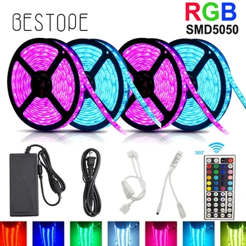 

5M 10M RGB Strip Light SMD 5050 LED Strip Tape Waterproof DC 12V RGB 60D/M Flexible ribbon LED Lamps Tape + Controller+adapter
