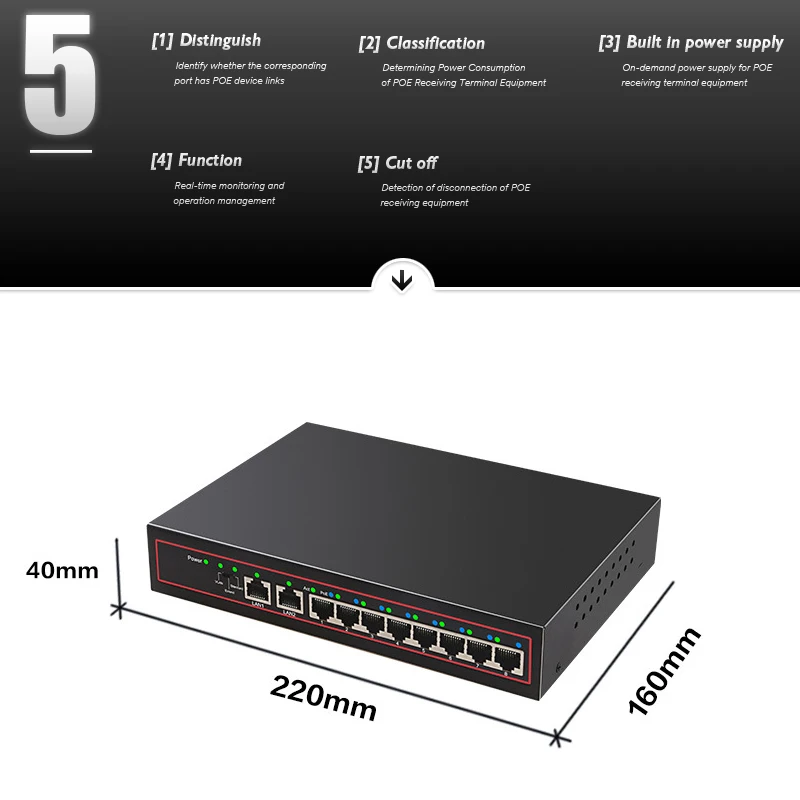 10 портов POE коммутатор 48 В питание через Ethernet сетевой коммутатор 8 PoE выключатель инъектор для ip-камеры/беспроводной AP/CCTV камеры системы