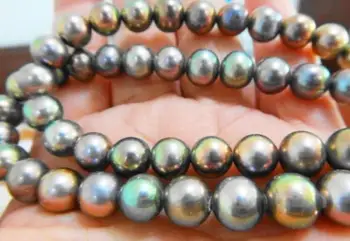 

18"8-9MM NATURAL TAHITIAN GENUINE BLACK MULTICOLO PERFECT AAA PEARL NECKLACE 925silver