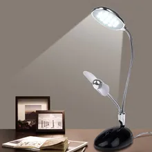 2 in 1 Multi-Power source Rechargeable USB Powered DC 5V 3W 13 LED Light Table Lamp with Flexible 360angle Fan