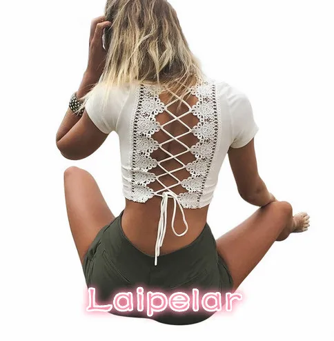 

Lace up back sexy t-shirts for women crisscross fashion t shirt summer crop top hollow out hot female t-shirt tops tees Laipelar