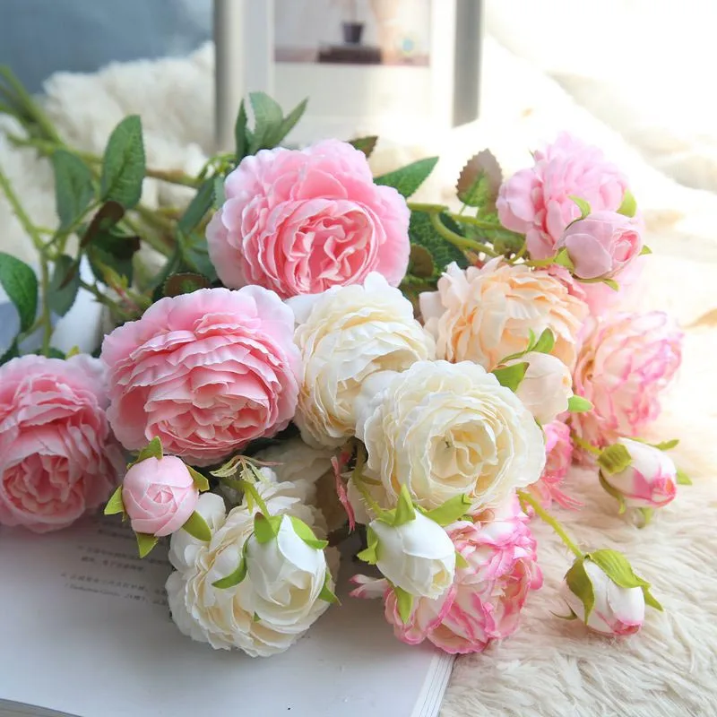 

3 Heads Flowers Artificial Flowers Peonies Bouquet Silk Flowers Red Pink Blue Fake Flower