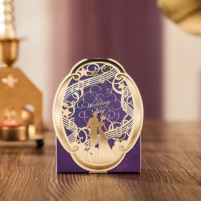 (25 pieces/lot) Musical Notation Wedding Gift Box Navy Blue Gold Candy Boxes For Wedding Favors