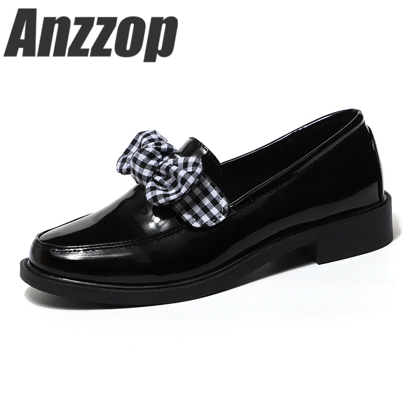 

ANZZOP 2019 Korean version ins female fashion banquet patent leather glossy retro flat Yinglun Lovefu Japanese student shoes